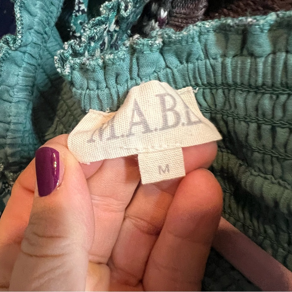 M.A.B.E. Mari Boho Patterned Green Shirred Maxi Skirt, M - Picture 16 of 16